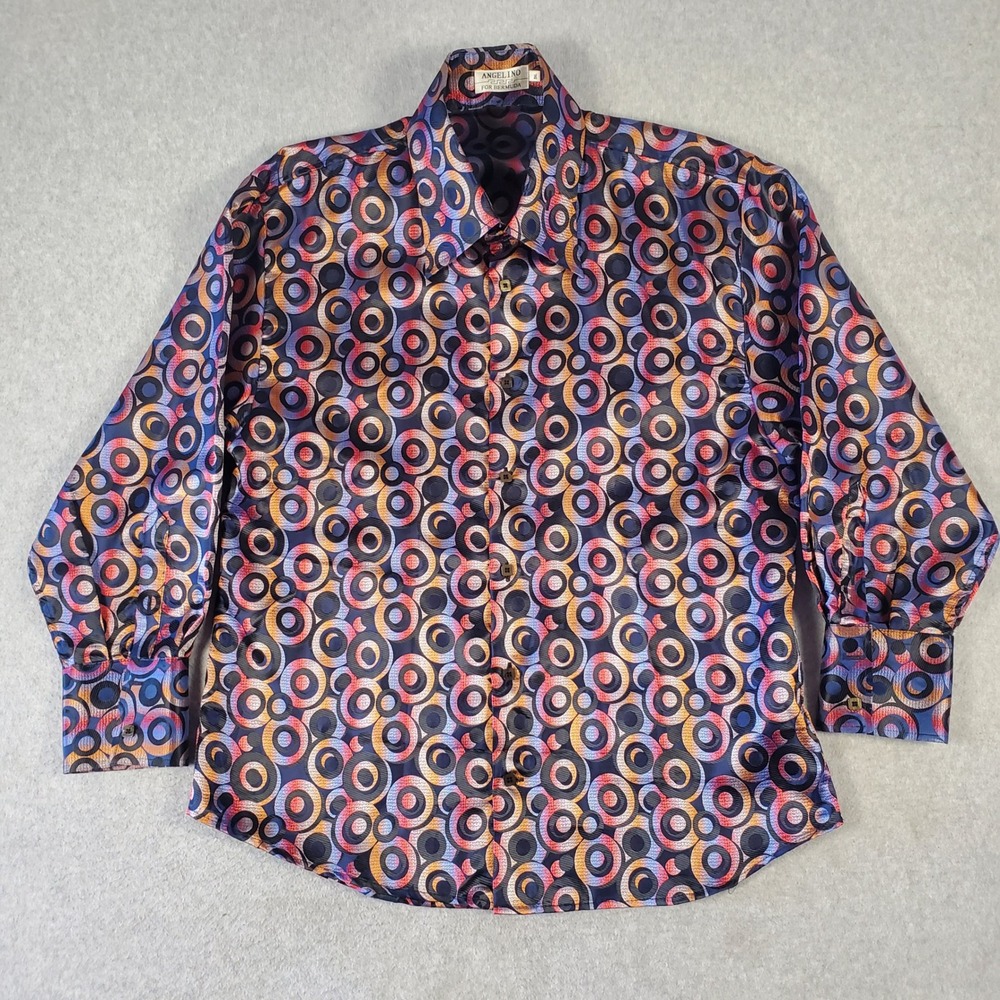 VTG 70s Angelino For Bermuda Shirt FITS XL (tag sz 3xl) Multicolor Geometric L/S